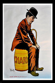 CLASSIC CHARLIE CHAPLIN ON BARREL poster poignant comical vagabond 24X36