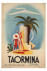 Taormina Sicily VINTAGE TRAVEL POSTER Mario Puppo ITALY 1952 24X36 LOVELY!