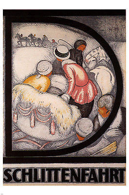 davos sleigh ride VINTAGE POSTER Burkhard Mangold Switzerland 1917 24X36