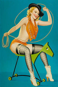 ROPING THE HORSE FLIRT MAGAZINE COVER 1952 woman boots lasso sexy 24X36