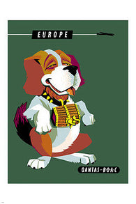 FLY TO EUROPE vintage travel poster 24X36 ST. BERNARD mascot CUTE hot RARE!