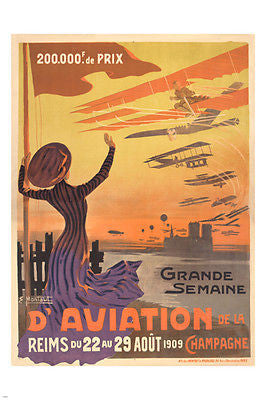air show in reims 1909 VINTAGE AD POSTER ernest montaut 24X36 PRIZED 24X36