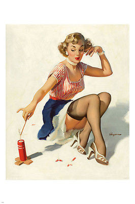 vintage 1953 LOOKING FOR TROUBLE pin-up poster 24X36 GIRL & FIRE CRACKER