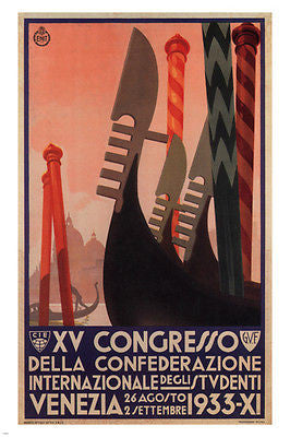XV Congress of Int'l Confederation of Students POSTER ITALY '33 24X36 RARE