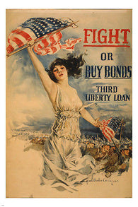 fight or buy bonds vintage WW1 ad poster 24X36 AMERICAN FLAG PATRIOTIC