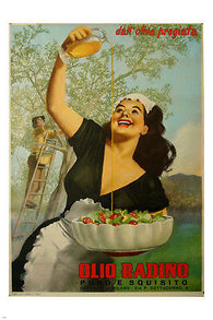 olio radino ITALIAN VINTAGE POSTER olive picker festive salad 24X36 PRIZED