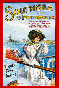CLASSIC SOUTHSEA PORTSMOUTH TRAVEL POSTER woman on ship yachting 24X36