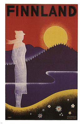 FINLAND VINTAGE TRAVEL POSTER Ingrid Louisa Bade FINLAND 1936 24X36 sunset