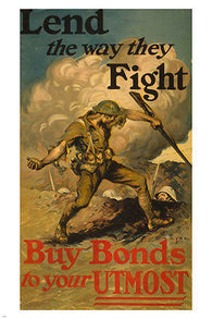 WW2 vintage war poster BUY BONDS 24X36 weapons brawn COLLECTORS unique
