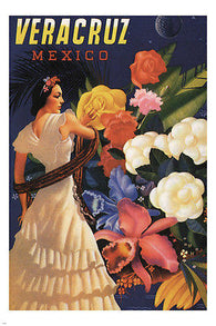 VERA CRUZ MEXICO travel poster 24X36 DANCER exotic flowers LATIN CULTURE