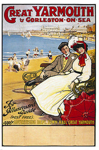 GREAT YARMOUTH TRAVEL POSTER ocean sailboats lady in hat 24X36