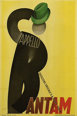 Hat Bantam Vintage Ad Poster Gino Boccasile Italy 1935 Unique Very Rare HOT