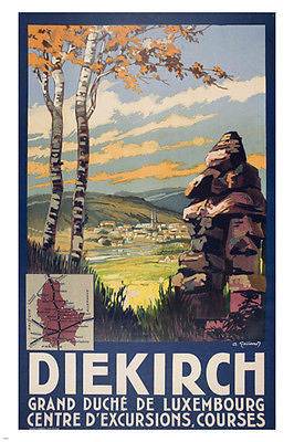 DIEKIRCH LUXEMBOURG vintage travel poster 24X36 EXCURSIONS picturesque NEW