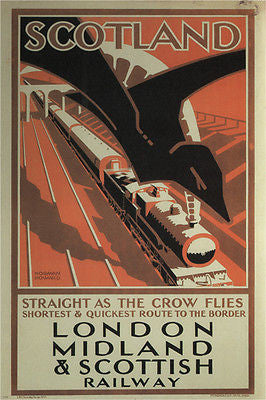 SCOTLAND-STRAIGHT AS THE CROW FLIES vintage ad poster N HOWARD uk 1924 24X36