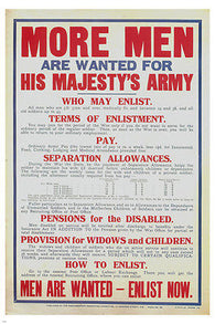 MORE men are wanted for HIS MAJESTY'S ARMY vintage war poster UK 24X36 RARE!