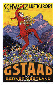 SWITZERLAND CLIMATIC HEALTH RESORT vintage 1924 poster 24X36 DANCING JESTER