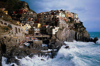 manarola ITALY poster STUNNING pic cliffside town CRASHING waves boats 24X36