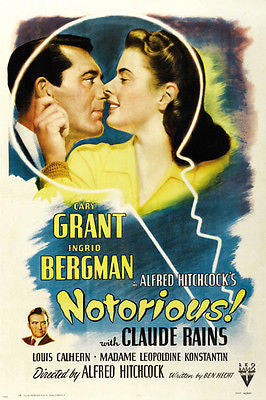 cary GRANT ingrid BERGMAN in HITCHCOCK'S NOTORIOUS movie poster LOVE 24X36