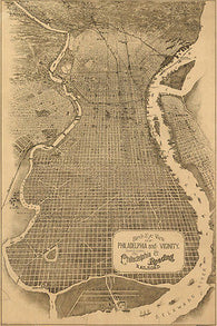 1870 BIRDSEYE VIEW OF PHILADELPHIA PA basic historic grid 24X36