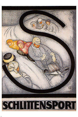 davos bobsledding vintage poster BURKHARD MANGOLD SWITZERLAND 1917 24X36