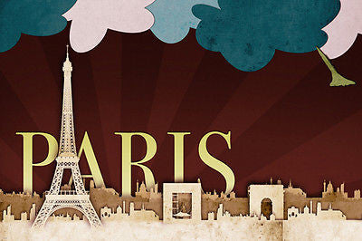 PARIS panorama design poster SILHOUETTES eiffel tower ARC DU TRIOMPHE 24X36