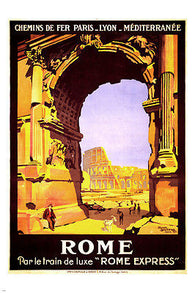 ROMA ITALY vintage train travel poster 24X36 FAMOUS RUIN historic collectors