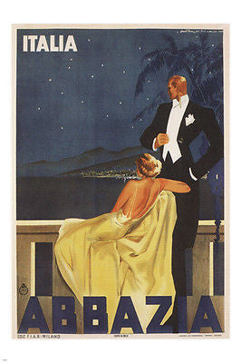 ABBAZIA Walter Molino Italy Poster ELEGANT 1937 24X36 Starry Skies ROMANTIC