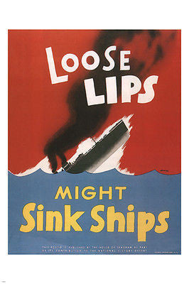 LOOSE LIPS MIGHT SINK SHIPS poster United States 1942 24X36 War Classic