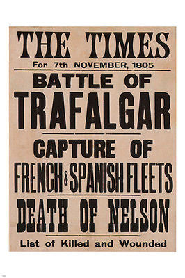 the times TRAFALGAR BATTLE NEWS vintage poster UK 1805 24X36 historic VALUE