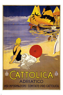 abruzzo italy TRAVEL POSTER VINTAGE 1920 24X36 woman on beach SAILBOATS hot