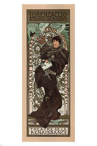LORENZACCIO PLAY SARAH BERNHARDT vintage poster FRANCE 24X36 A. Mucha 1896