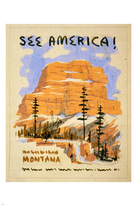 SEE AMERICA! VINTAGE Montana draft for WPA TRAVEL POSTER 1936 24X36