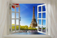 SCENIC POSTER WINDOW ONTO PARIS 24X36 eiffel tower river boats unique view