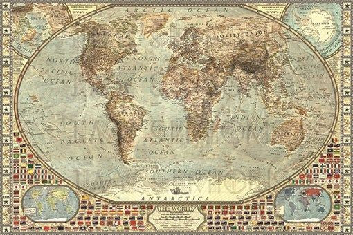 vintage WORLD MAP 1938 poster NATIONAL FLAGS rare collectors COLORFUL 24X36