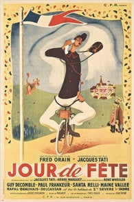 JOUR DE FETE vintage french movie poster JACQUES TATI amusing colorful 24X36