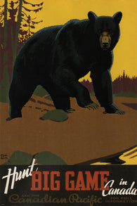 HUNT big game in CANADA vintage travel poster THOMAS HALL 1938 24X36 bear