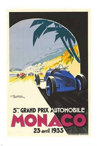 RACING car GRAND PRIX monaco 1933 vintage ad poster CLASSIC SPORTY 24X36