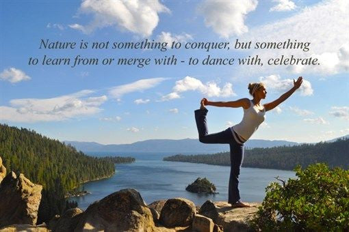 YOGA WOMAN POSE on mountain INSPIRATIONAL poster PUFFY CLOUDS quote 24X36