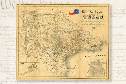 1849 HISTORIC MAP OF REPUBLIC OF TEXAS POSTER german topographic 24X36-VW0