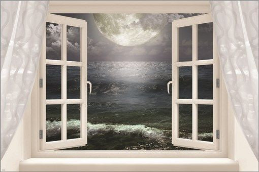 full moon over the ocean WINDOW POSTER spiritual night SYMBOLIC 24X36 new