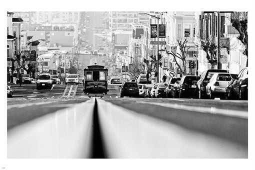 BLACK AND WHITE PHOTOGRAPHY san francisco cable car HISTORIC CITYSCAPE 24X36
