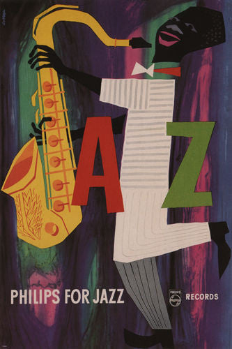 PHILIPS for jazz POSTER C VAN VELSEN netherlands 1955-1956 vintage ad 24X36