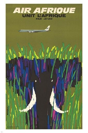 AIR AFRIQUE elephant airliner VINTAGE travel poster BOLD retro 24X36 RARE