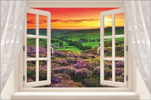 WINDOW POSTER enchanted valley LAVENDER LUSH GREEN blazing sun 24X36 SCENIC