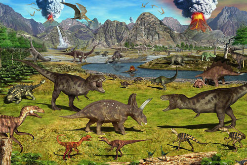 DINOSAUR VOLCANOES murals poster PREHISTORIC KIDS FAVORITE colorful 24x36