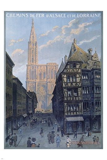 strasbourg VINTAGE TOURISM poster CITY STREETS CATHEDRAL collectible 24X36