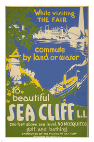 SEA CLIFF L.I. vintage travel poster 24X36 Colorful print FIRST RATE