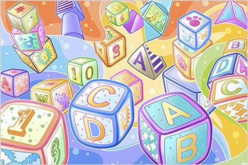 COLORFUL LETTER BLOCKS bright pastel KIDS POSTER imaginative style 24X36 NEW