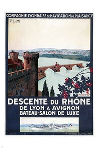 RHONE RIVER CRUISE DE LYON - AVIGNON vintage tourism travel poster 24X36