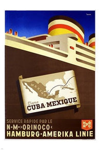hapag orinoco CUBA MEXICO vintage travel poster STEAM SHIP collectors 24X36